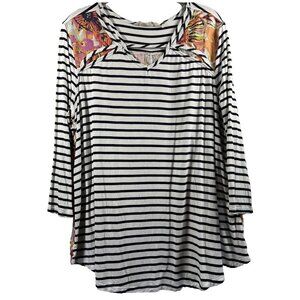 Soft Surroundings Women's Top Large Mixed Prints‎ Stripe Floral Colorful Artsy